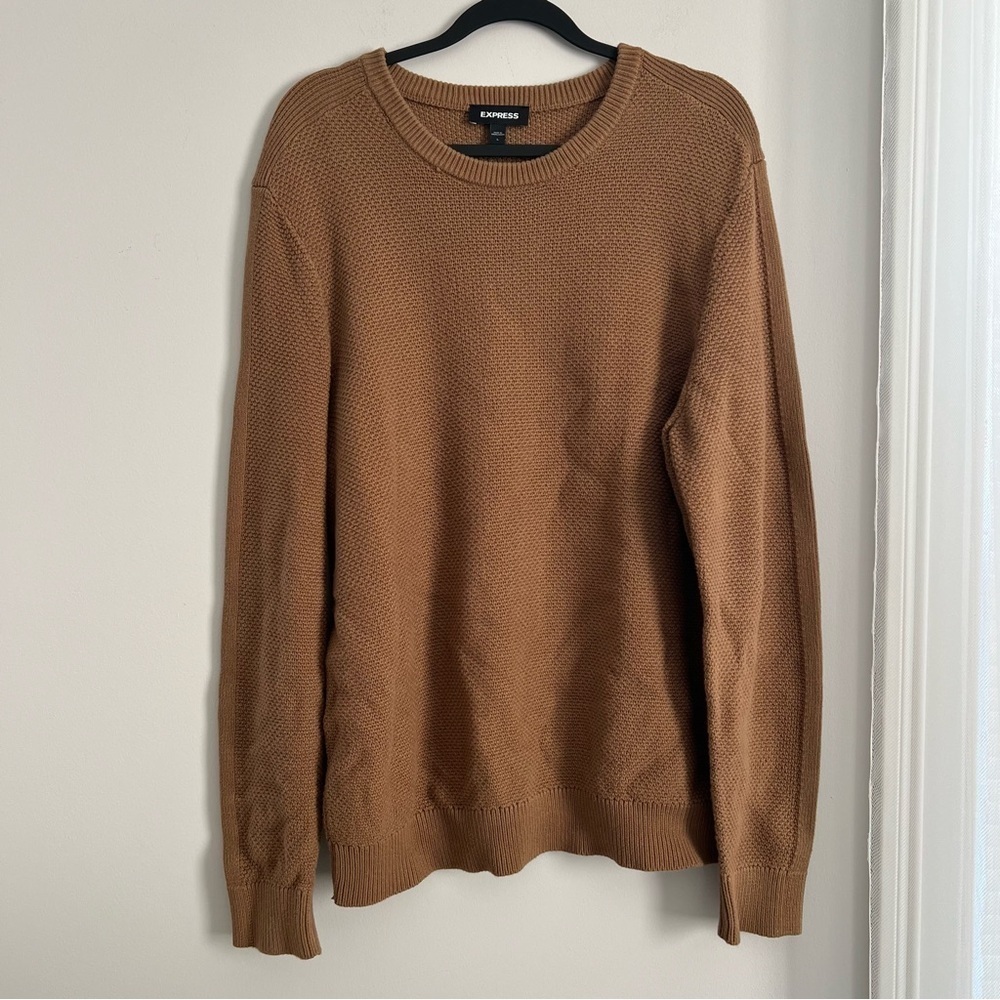 Express brown textured crewneck sweater
